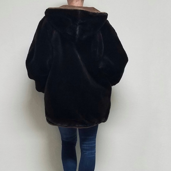 VINTAGE Hamilton Manor Reversible Suede Leather Sherpa Hooded Oversized Jacket - Picture 3 of 16
